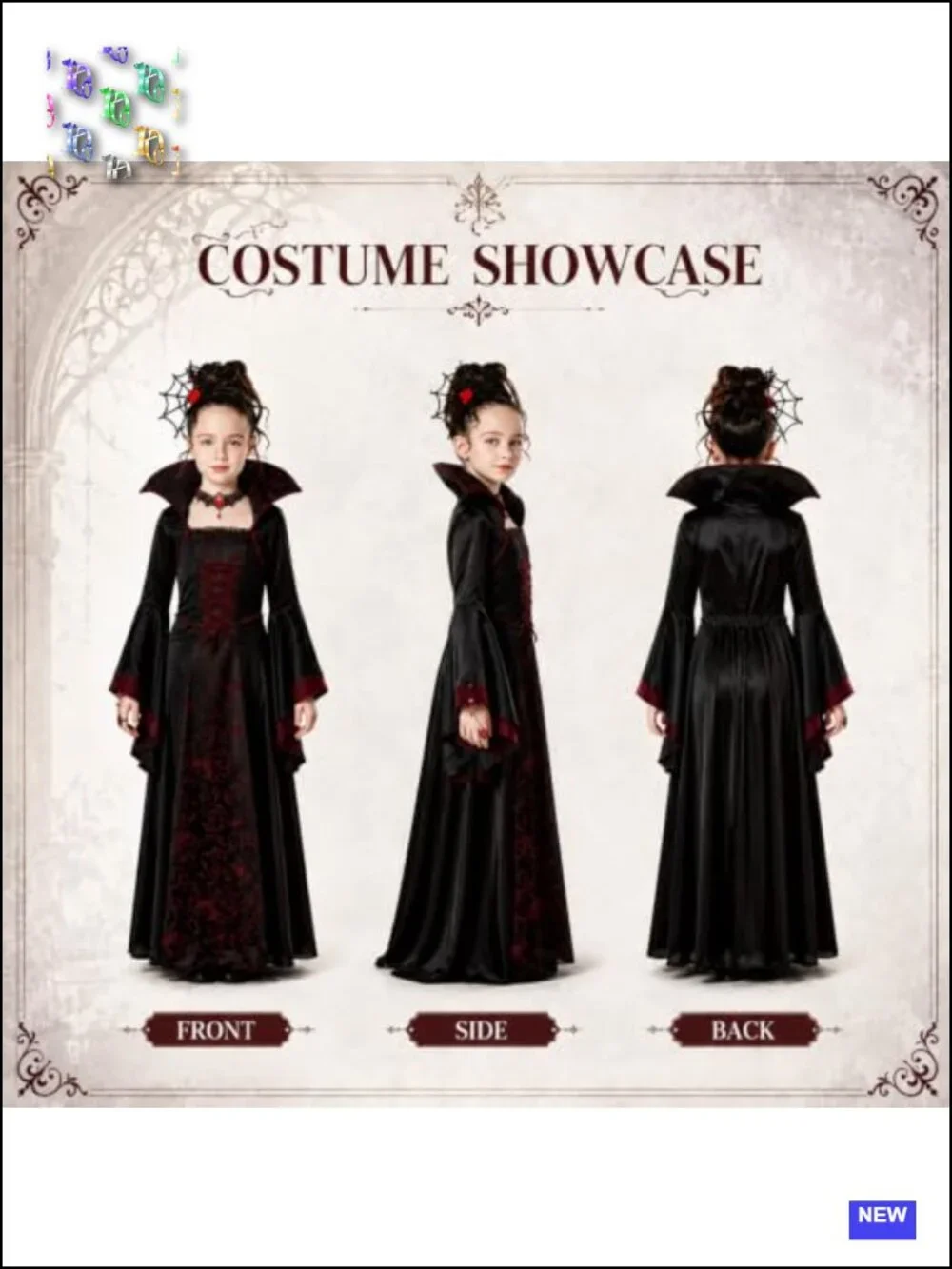 Girls Vampire Princess Dress Costume Halloween with Accessories Ages 3-12